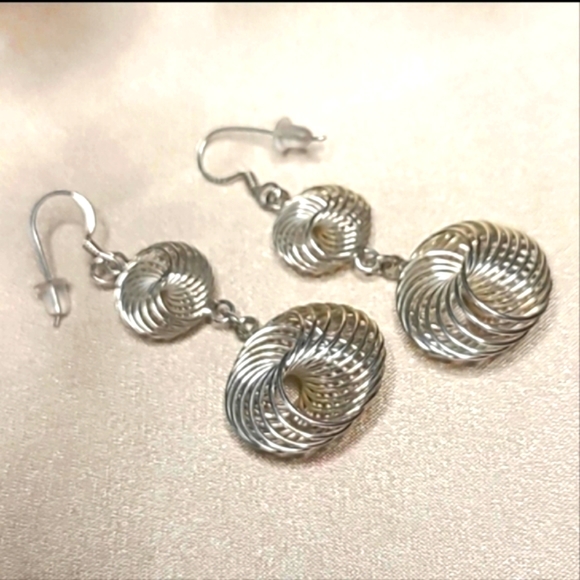 Retro Sterling Silver 925 Double Circle Dangle Earrings Vintage Infinity… - Picture 2 of 5